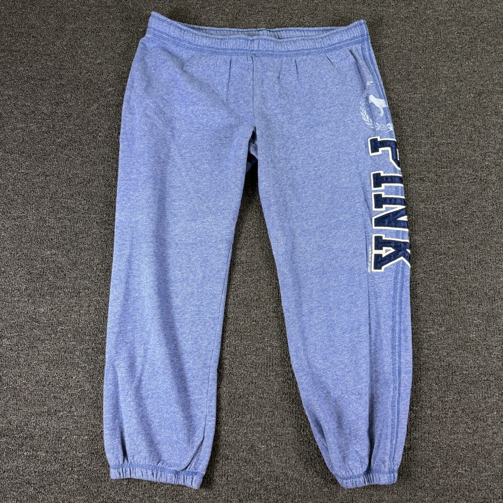 PINK Victoria's Secret Sweatpants Womens Large Jogger Blue Logo EUC
